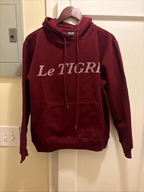 Men’s Le TIGRE Maroon pullover Hoodie Sweatshirt size Medium
